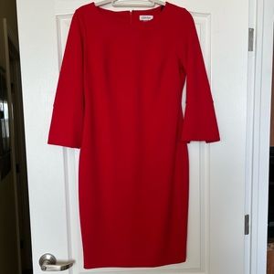 Red Calvin Klein sheath work dress